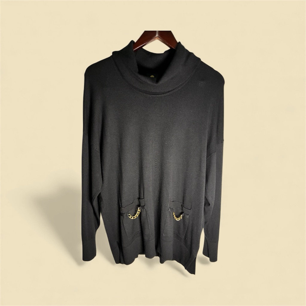 Jm Collection Black Cowl Neck Sweater With Chain Accents Women Size L
